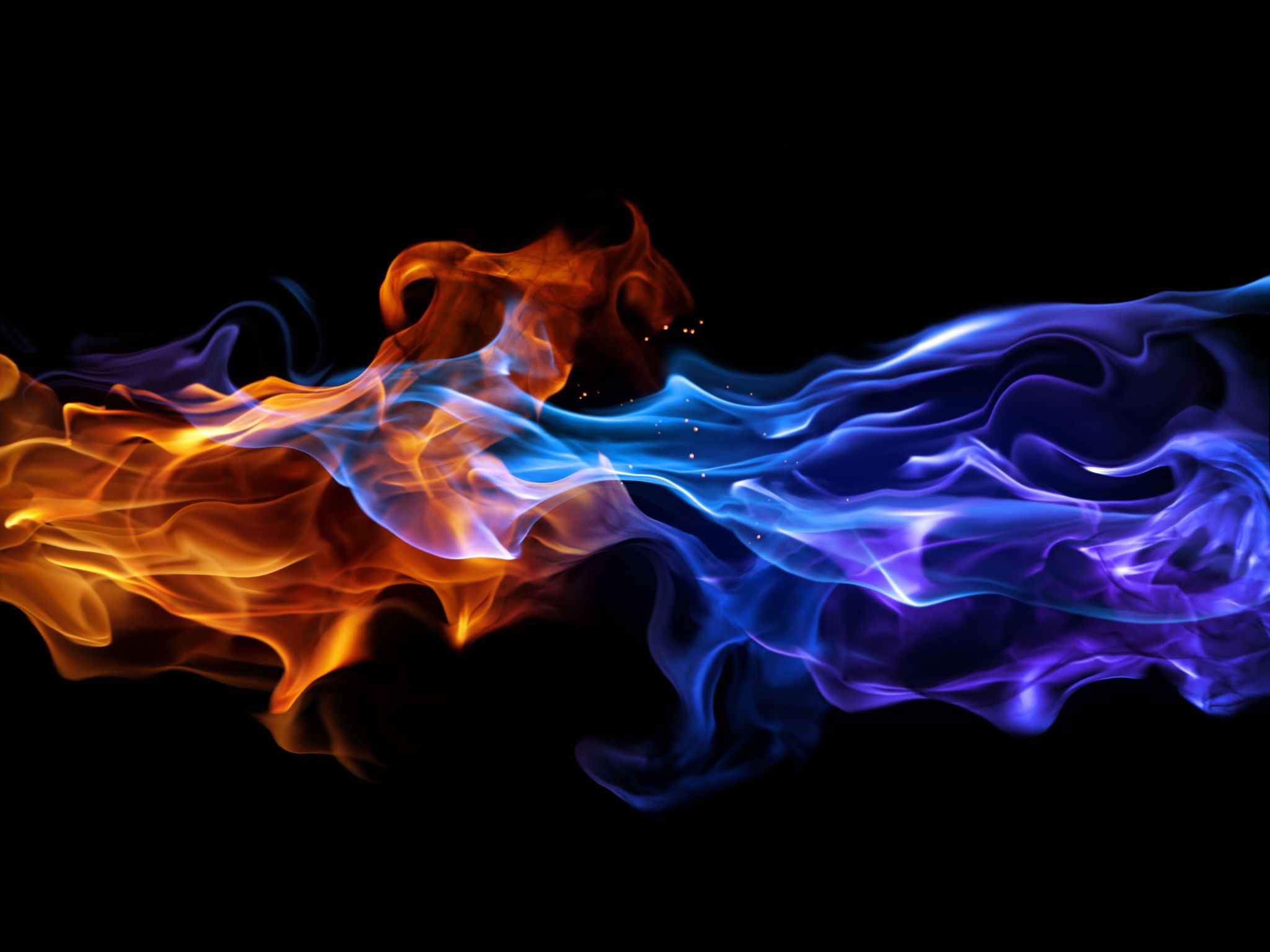 red and blue flames